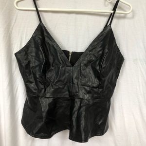 Cropped peplum faux leather tank